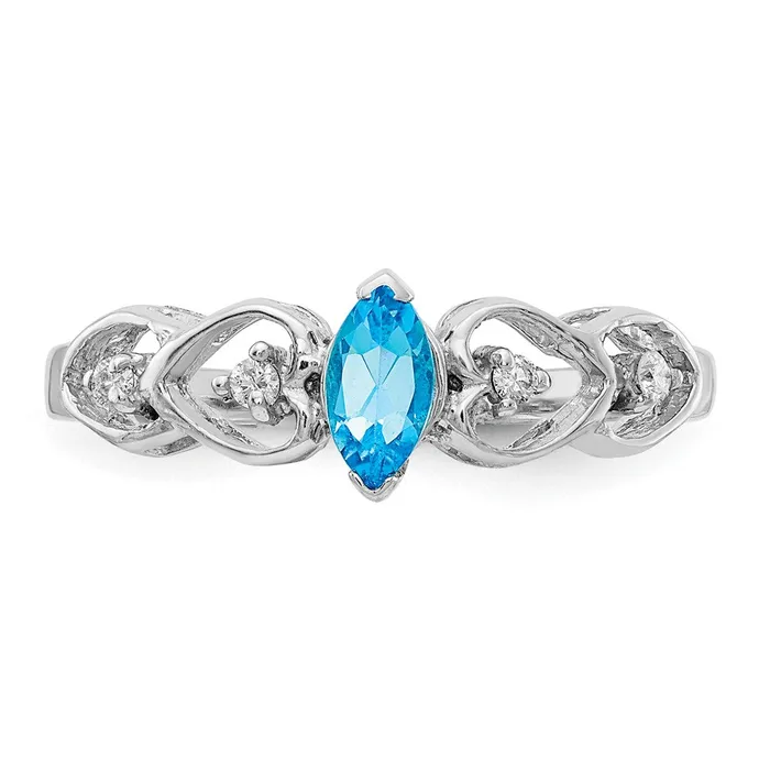 Goldiacom 14k White Gold 6x3mm Marquise Blue Topaz A Real Diamond ring Rings