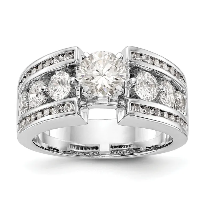Goldiacom 14K White Gold Diamond Peg Set CZ Engagement Ring Rings