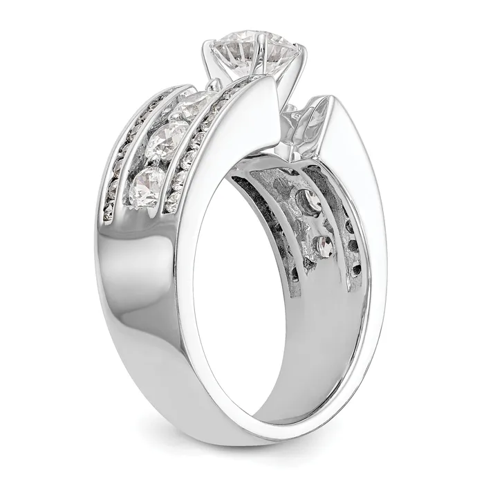 Goldiacom 14K White Gold Diamond Peg Set CZ Engagement Ring Rings