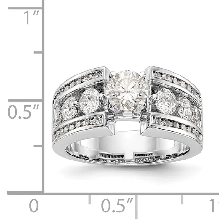 Goldiacom 14K White Gold Diamond Peg Set CZ Engagement Ring Rings