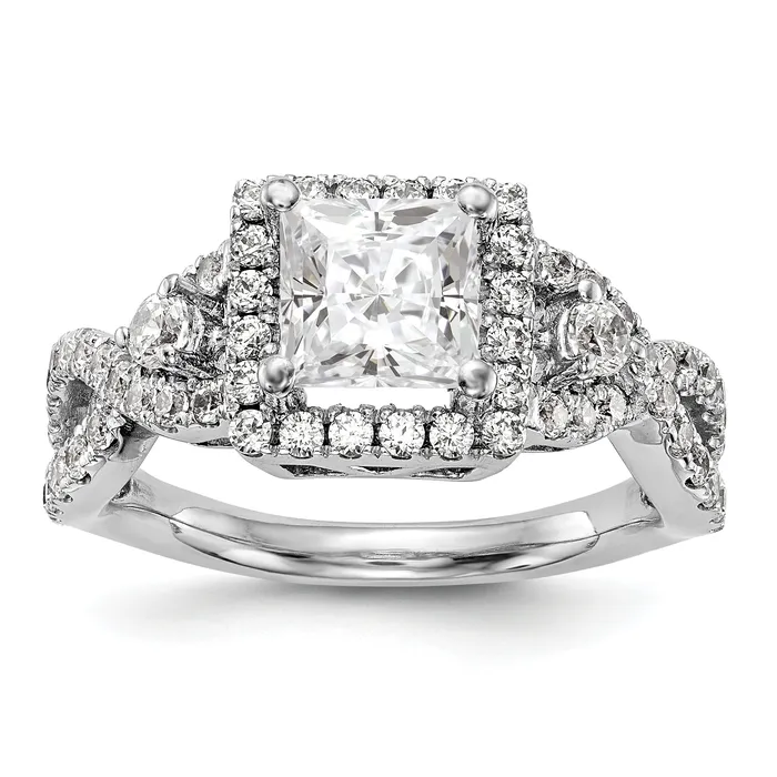 Goldiacom 14K White Gold Diamond Princess CZ Cushion Halo Engagement Ring Rings