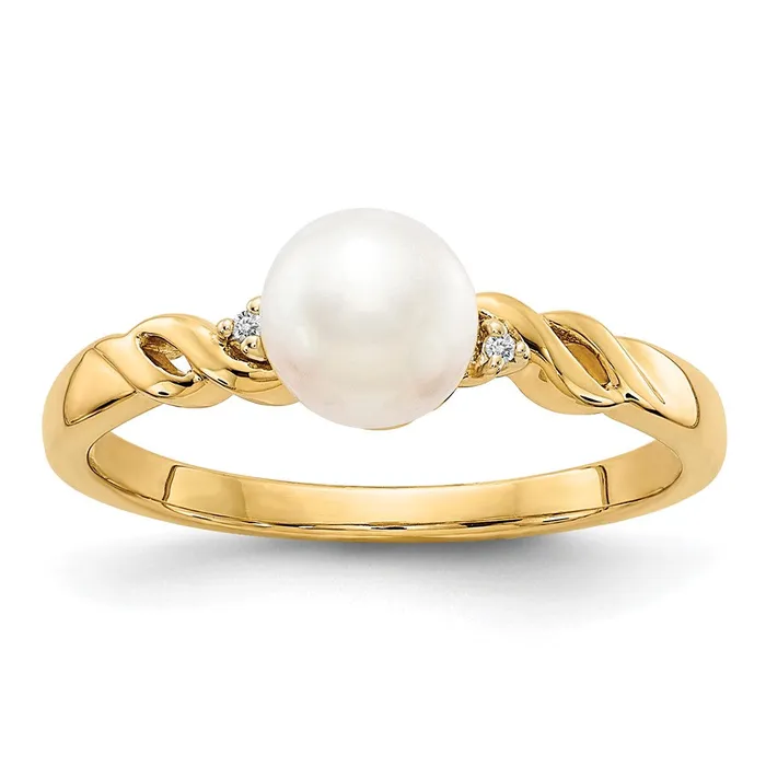 Goldiacom 14K Yellow Gold FW Cultured Pearl and Real Diamond Twist Ring Rings Goldiacom 14K Yellow Gold FW Cultured Pearl and Real Diamond Twist Ring Rings