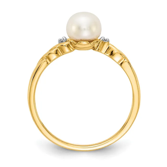 Goldiacom 14K Yellow Gold FW Cultured Pearl and Real Diamond Twist Ring Rings