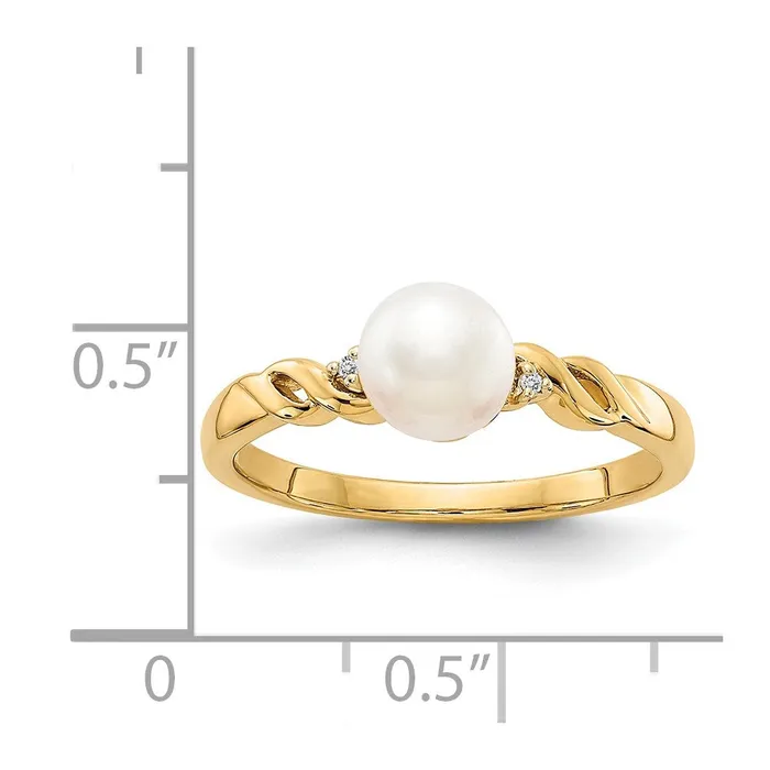 Goldiacom 14K Yellow Gold FW Cultured Pearl and Real Diamond Twist Ring Rings