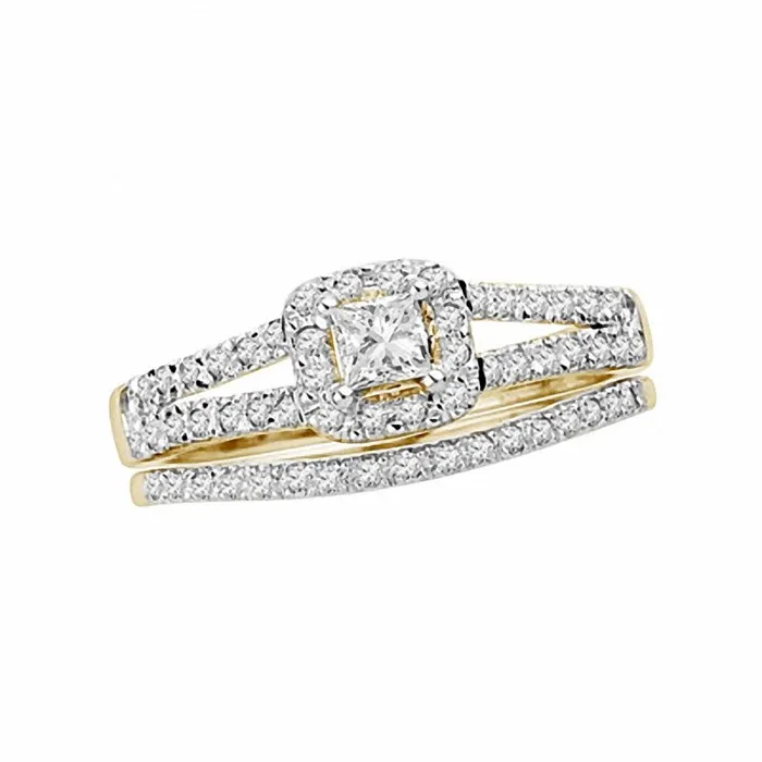 Goldiacom Rings 12 CT PrincessCut Diamond Halo Bridal Engagement Ring Set in 14K Gold Goldiacom Rings 12 CT PrincessCut Diamond Halo Bridal Engagement Ring Set in 14K Gold