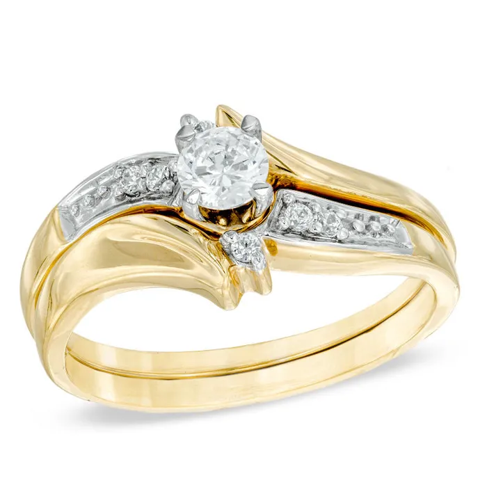 Goldiacom Rings 14 CT TW Diamond Slant Bridal Engagement Ring Set in 14K Gold Goldiacom Rings 14 CT TW Diamond Slant Bridal Engagement Ring Set in 14K Gold