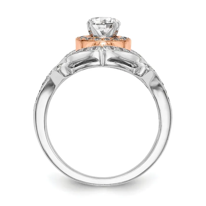 Goldiacom Rings 14K Two tone Peg Set Simulated Diamond Halo Engagement Ring