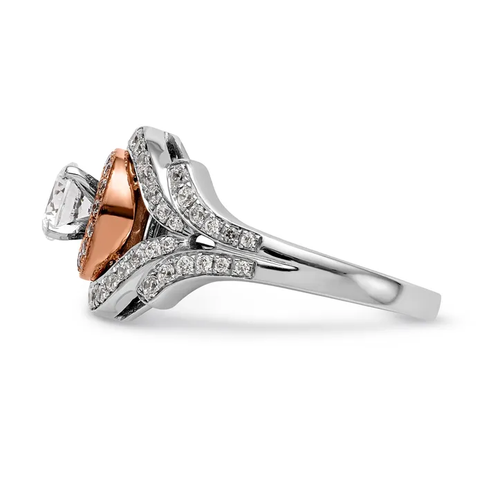 Goldiacom Rings 14K Two tone Peg Set Simulated Diamond Halo Engagement Ring