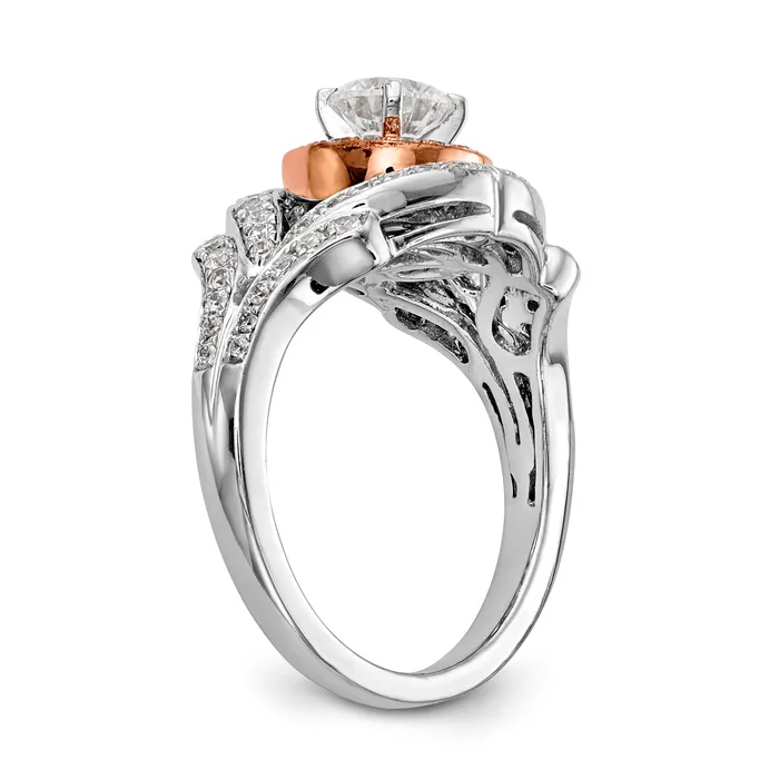 Goldiacom Rings 14K Two tone Peg Set Simulated Diamond Halo Engagement Ring