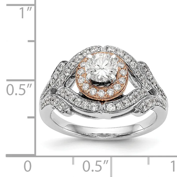 Goldiacom Rings 14K Two tone Peg Set Simulated Diamond Halo Engagement Ring