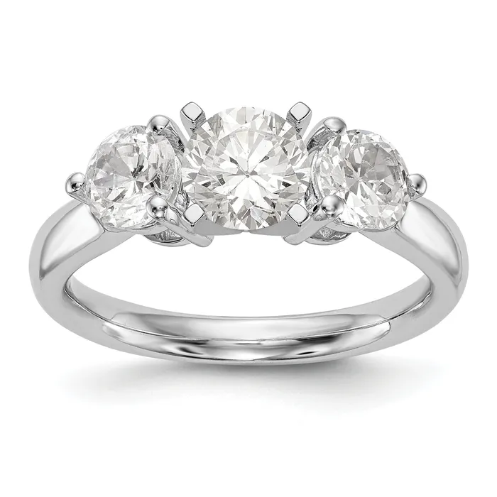 Goldiacom Rings 14K White Gold 3 Stone Diamond Peg Set Engagement Ring