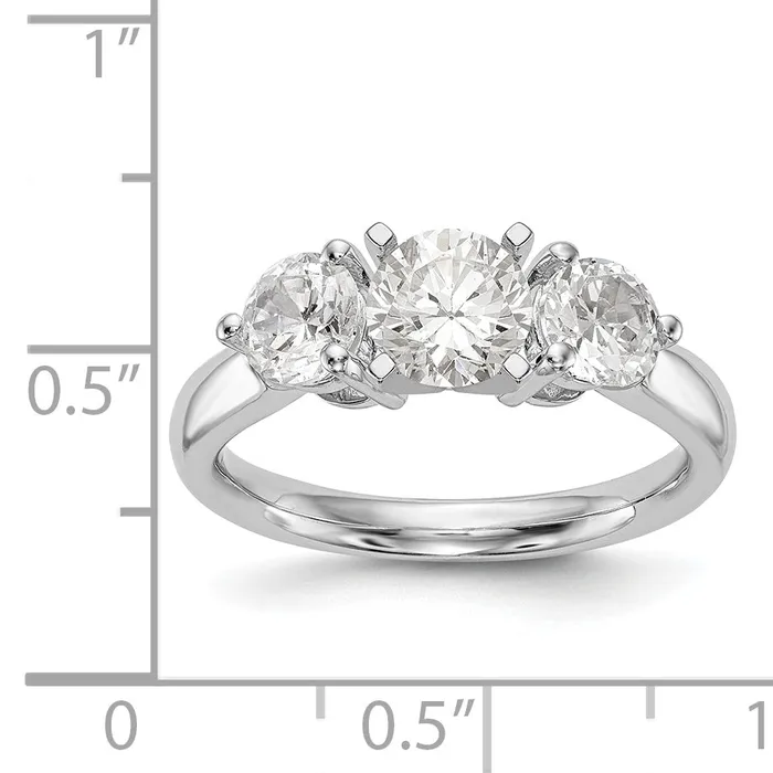 Goldiacom Rings 14K White Gold 3 Stone Diamond Peg Set Engagement Ring