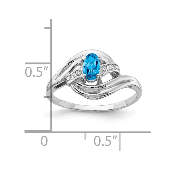 Goldiacom Rings 14k White Gold 5x3mm Oval Blue Topaz AAA Real Diamond ring