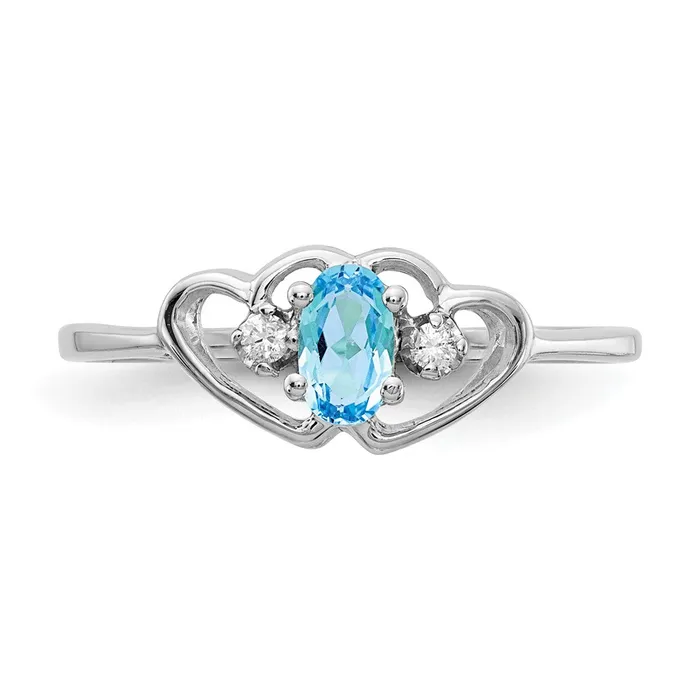 Goldiacom Rings 14k White Gold 5x3mm Oval Blue Topaz AAA Real Diamond ring