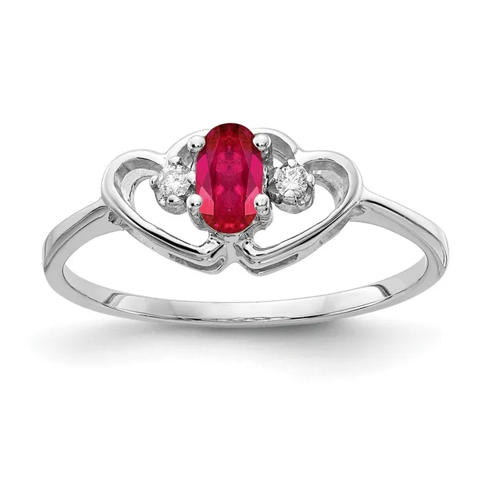 Goldiacom Rings 14k White Gold 5x3mm Oval Ruby VS Real Diamond ring