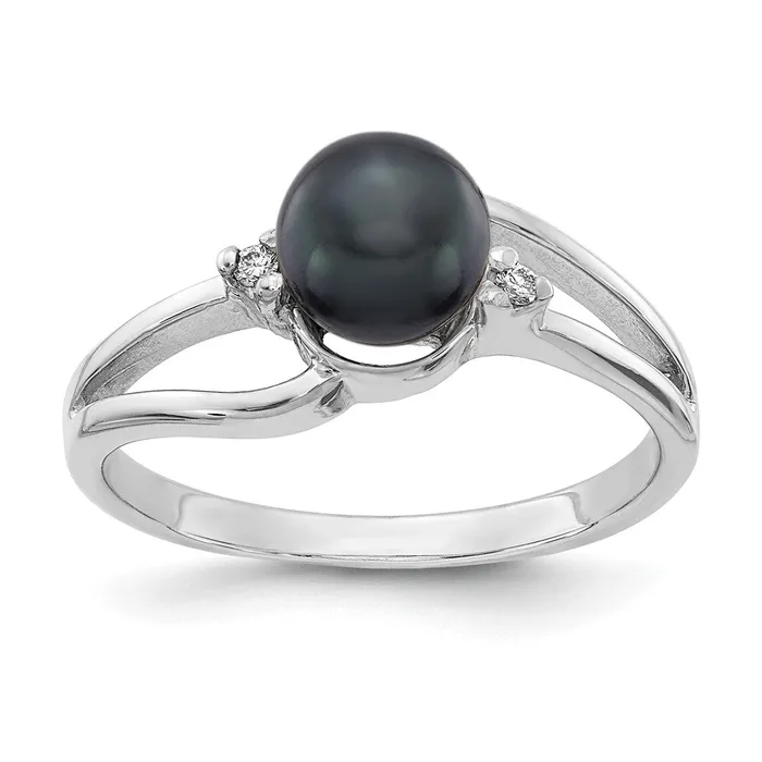 Goldiacom Rings 14k White Gold 6mm Black FW Cultured Pearl AAA Real Diamond ring Goldiacom Rings 14k White Gold 6mm Black FW Cultured Pearl AAA Real Diamond ring