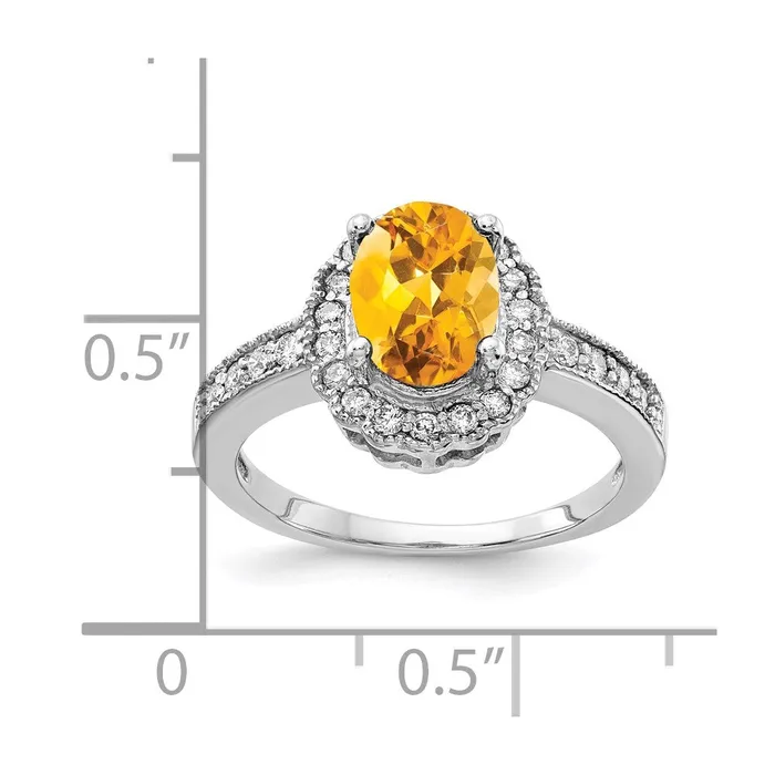 Goldiacom Rings 14k White Gold 8x6mm Oval Citrine AAA Real Diamond ring