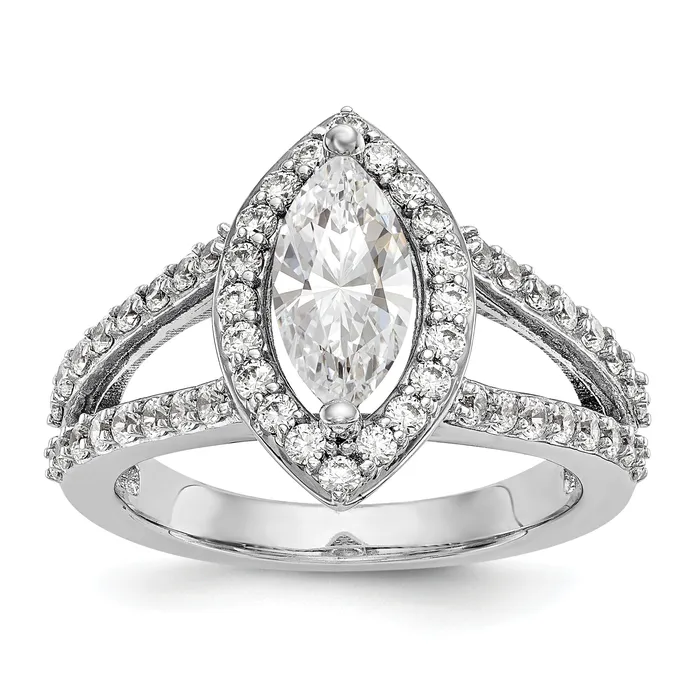 Goldiacom Rings 14K White Gold Diamond Marquise CZ Halo Engagement Ring