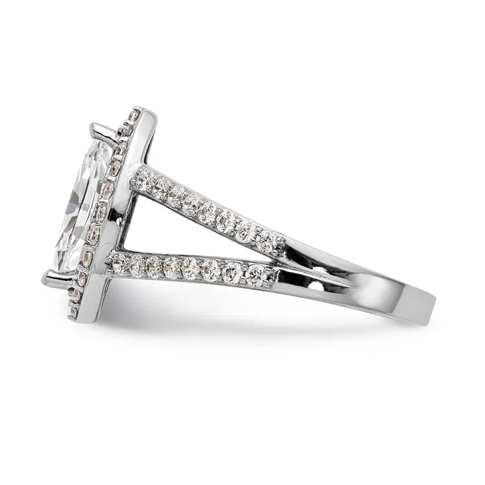 Goldiacom Rings 14K White Gold Diamond Marquise CZ Halo Engagement Ring