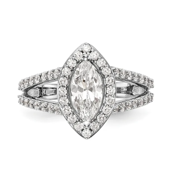 Goldiacom Rings 14K White Gold Diamond Marquise CZ Halo Engagement Ring