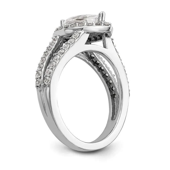 Goldiacom Rings 14K White Gold Diamond Marquise CZ Halo Engagement Ring