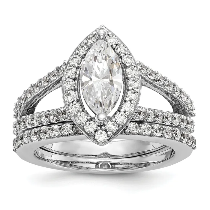 Goldiacom Rings 14K White Gold Diamond Marquise CZ Halo Engagement Ring
