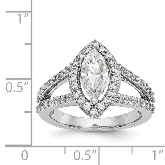 Goldiacom Rings 14K White Gold Diamond Marquise CZ Halo Engagement Ring