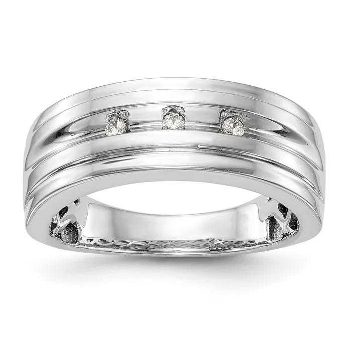 Goldiacom Rings 14K White Gold Diamond Mens Band