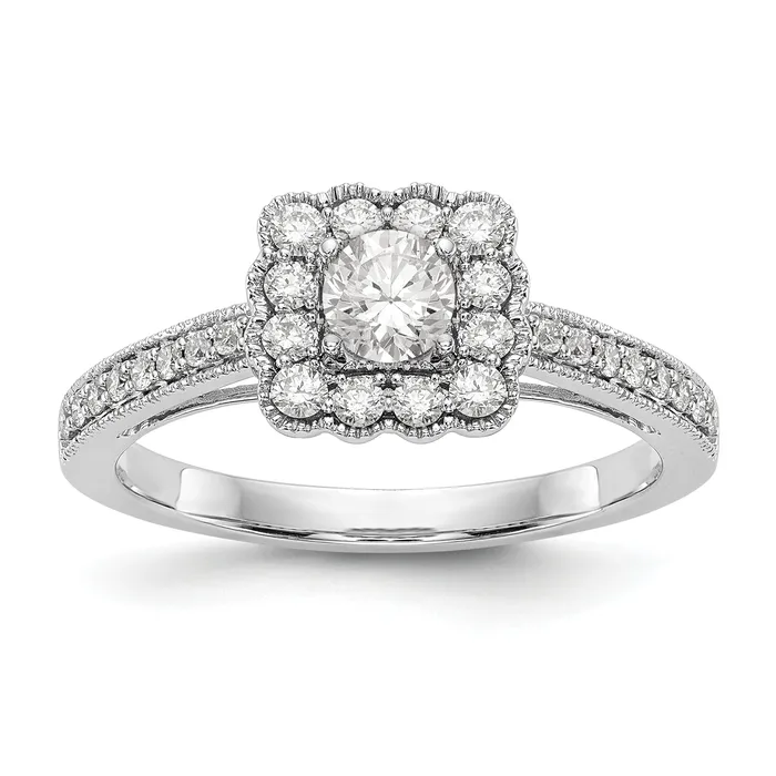 Goldiacom Rings 14K White Gold Peg Set Simulated Diamond Cushion Halo Engagement Ring Goldiacom Rings 14K White Gold Peg Set Simulated Diamond Cushion Halo Engagement Ring
