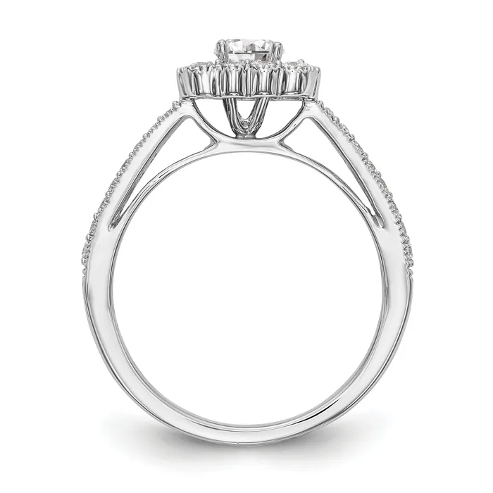 Goldiacom Rings 14K White Gold Peg Set Simulated Diamond Cushion Halo Engagement Ring