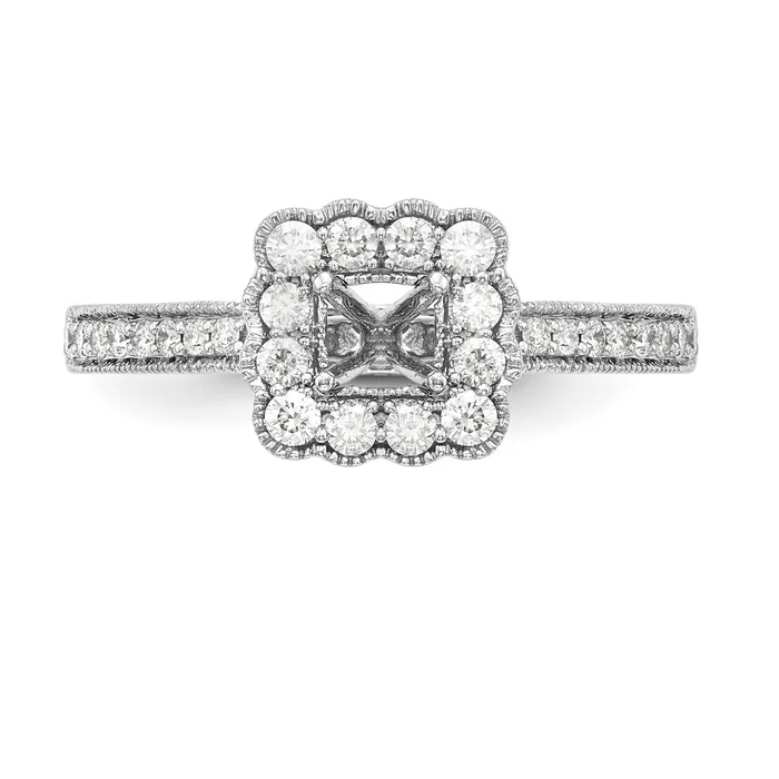 Goldiacom Rings 14K White Gold Peg Set Simulated Diamond Cushion Halo Engagement Ring