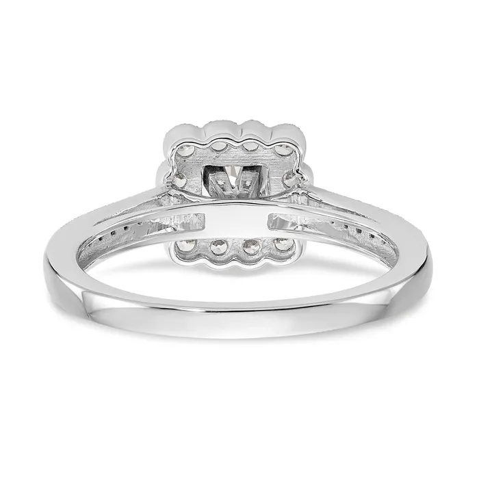 Goldiacom Rings 14K White Gold Peg Set Simulated Diamond Cushion Halo Engagement Ring