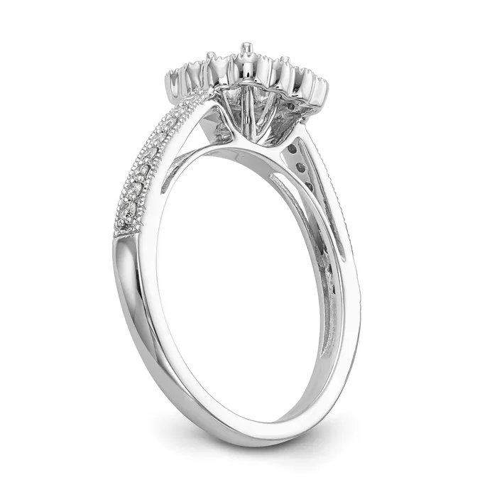Goldiacom Rings 14K White Gold Peg Set Simulated Diamond Cushion Halo Engagement Ring