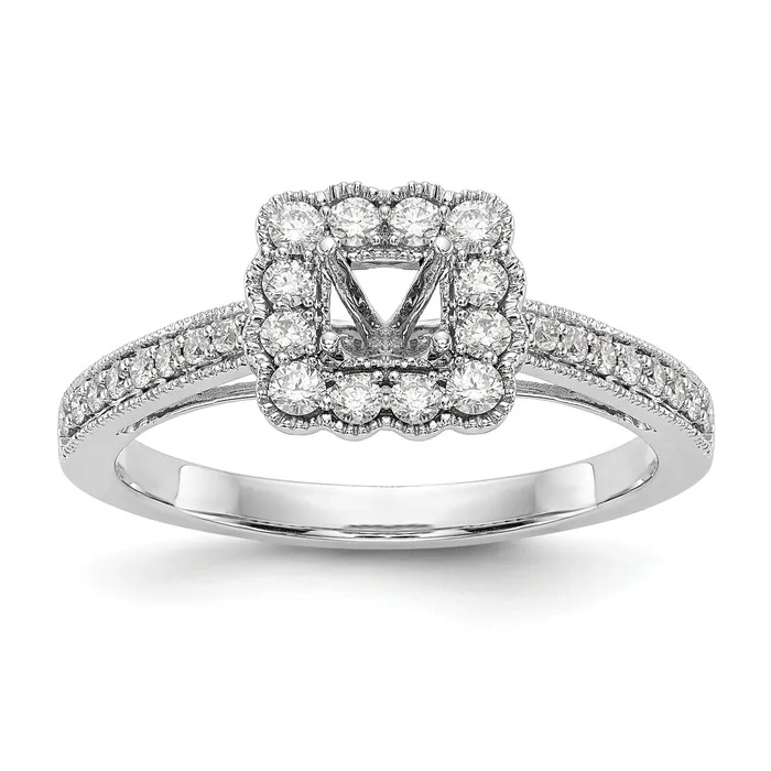 Goldiacom Rings 14K White Gold Peg Set Simulated Diamond Cushion Halo Engagement Ring