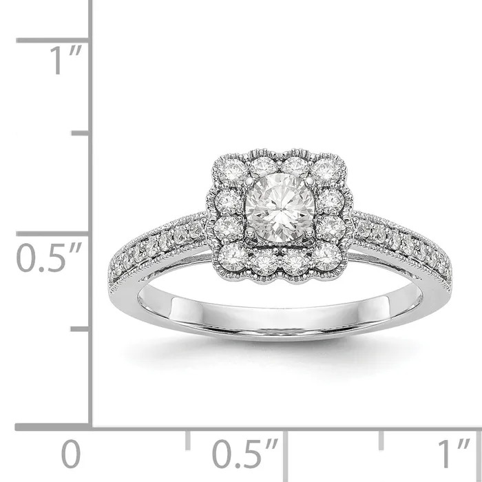 Goldiacom Rings 14K White Gold Peg Set Simulated Diamond Cushion Halo Engagement Ring