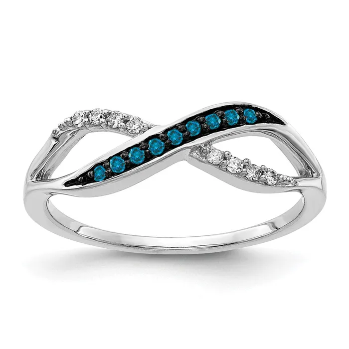 Goldiacom Rings 14k White Gold w Blue and White Real Diamond Crisscross Ring Goldiacom Rings 14k White Gold w Blue and White Real Diamond Crisscross Ring