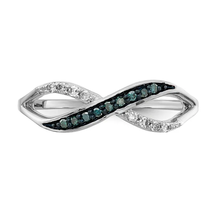 Goldiacom Rings 14k White Gold w Blue and White Real Diamond Crisscross Ring