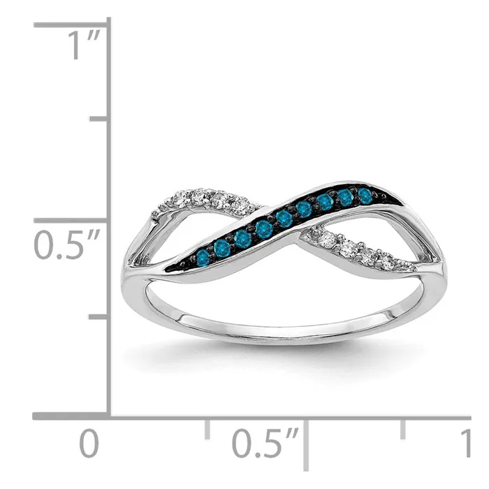 Goldiacom Rings 14k White Gold w Blue and White Real Diamond Crisscross Ring