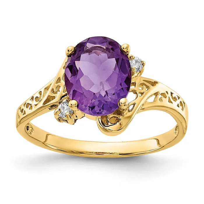 Goldiacom Rings 14K Yellow Gold 9x7mm Oval Amethyst Checker A Real Diamond ring
