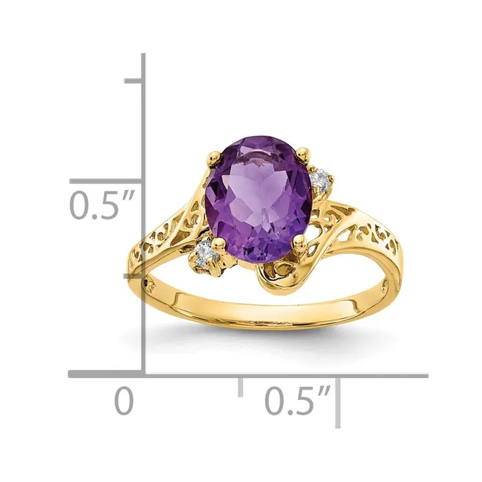 Goldiacom Rings 14K Yellow Gold 9x7mm Oval Amethyst Checker A Real Diamond ring