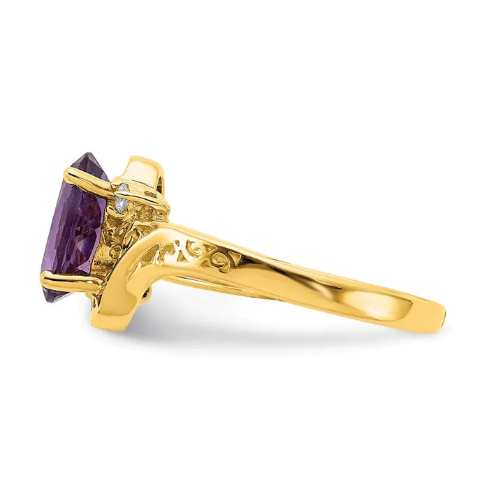 Goldiacom Rings 14K Yellow Gold 9x7mm Oval Amethyst Checker A Real Diamond ring