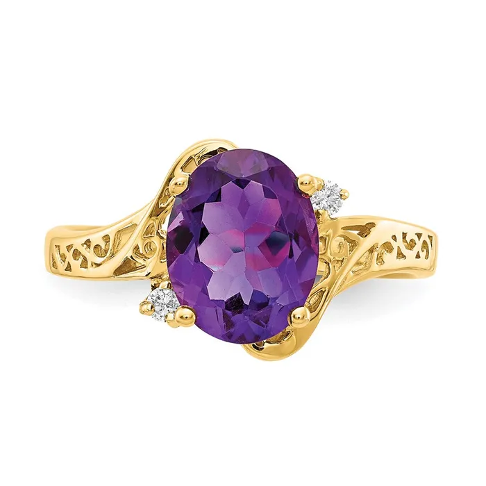 Goldiacom Rings 14K Yellow Gold 9x7mm Oval Amethyst Checker A Real Diamond ring