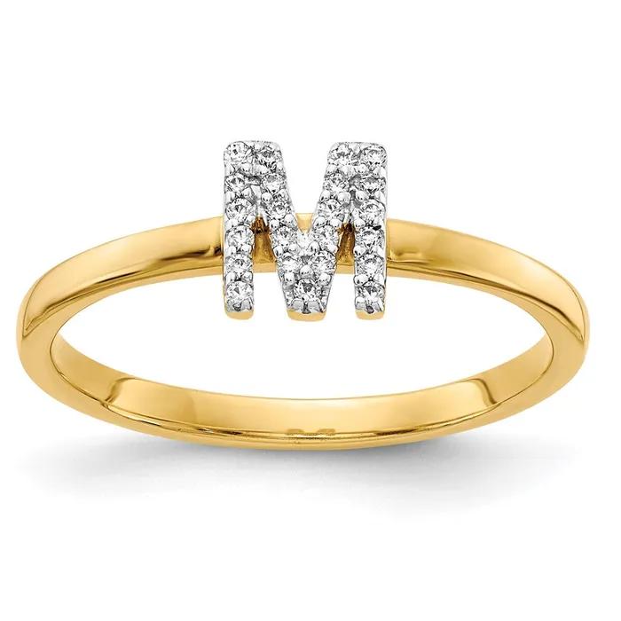 Goldiacom Rings 14k Yellow Gold Real Diamond Initial M Ring