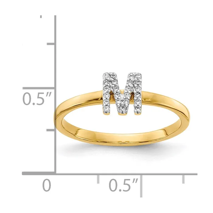 Goldiacom Rings 14k Yellow Gold Real Diamond Initial M Ring