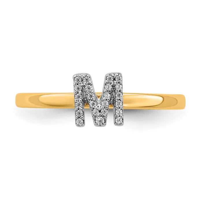 Goldiacom Rings 14k Yellow Gold Real Diamond Initial M Ring