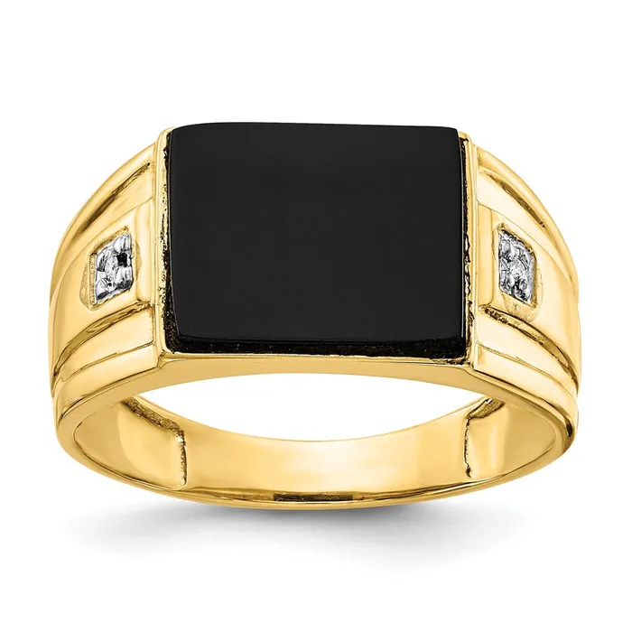 Goldiacom Rings Solid 14K Yellow Gold Mens Real Diamond and Black Onyx Signet Ring Goldiacom Rings Solid 14K Yellow Gold Mens Real Diamond and Black Onyx Signet Ring