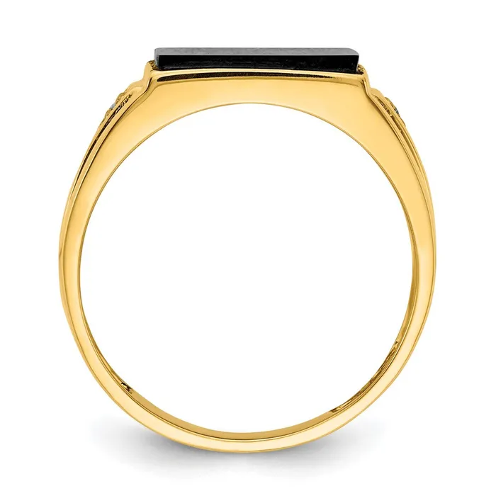 Goldiacom Rings Solid 14K Yellow Gold Mens Real Diamond and Black Onyx Signet Ring