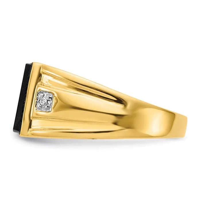Goldiacom Rings Solid 14K Yellow Gold Mens Real Diamond and Black Onyx Signet Ring