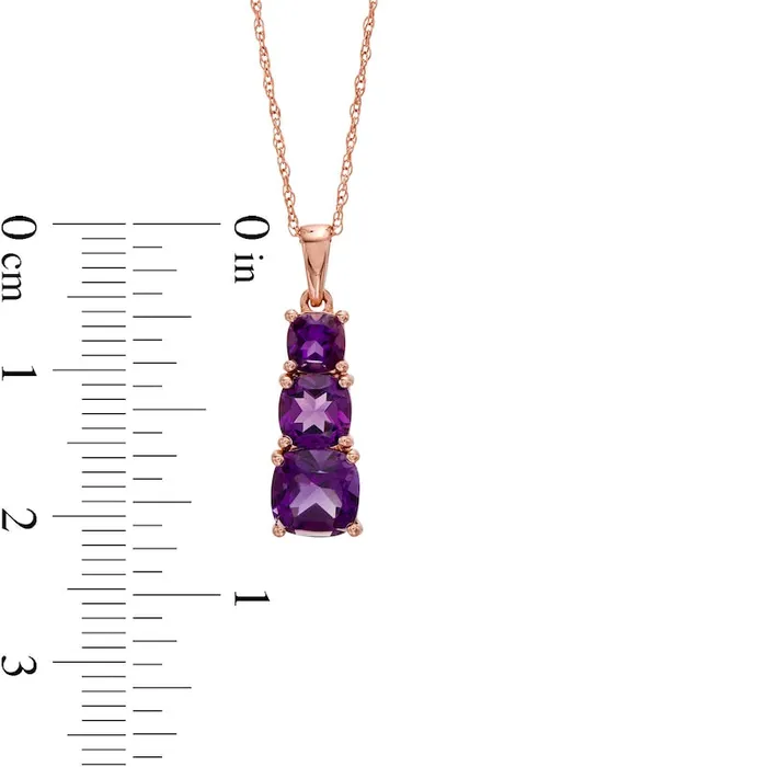 Goldia CushionCut Amethyst Graduated Linear Three Stone Drop Pendant in 10K Rose Gold Earrings Goldia CushionCut Amethyst Graduated Linear Three Stone Drop Pendant in 10K Rose Gold Earrings