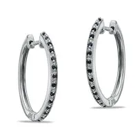 Goldia Earrings 014 CT TW Enhanced Black and White Diamond Hoop Earrings in Sterling Silver Goldia Earrings 014 CT TW Enhanced Black and White Diamond Hoop Earrings in Sterling Silver
